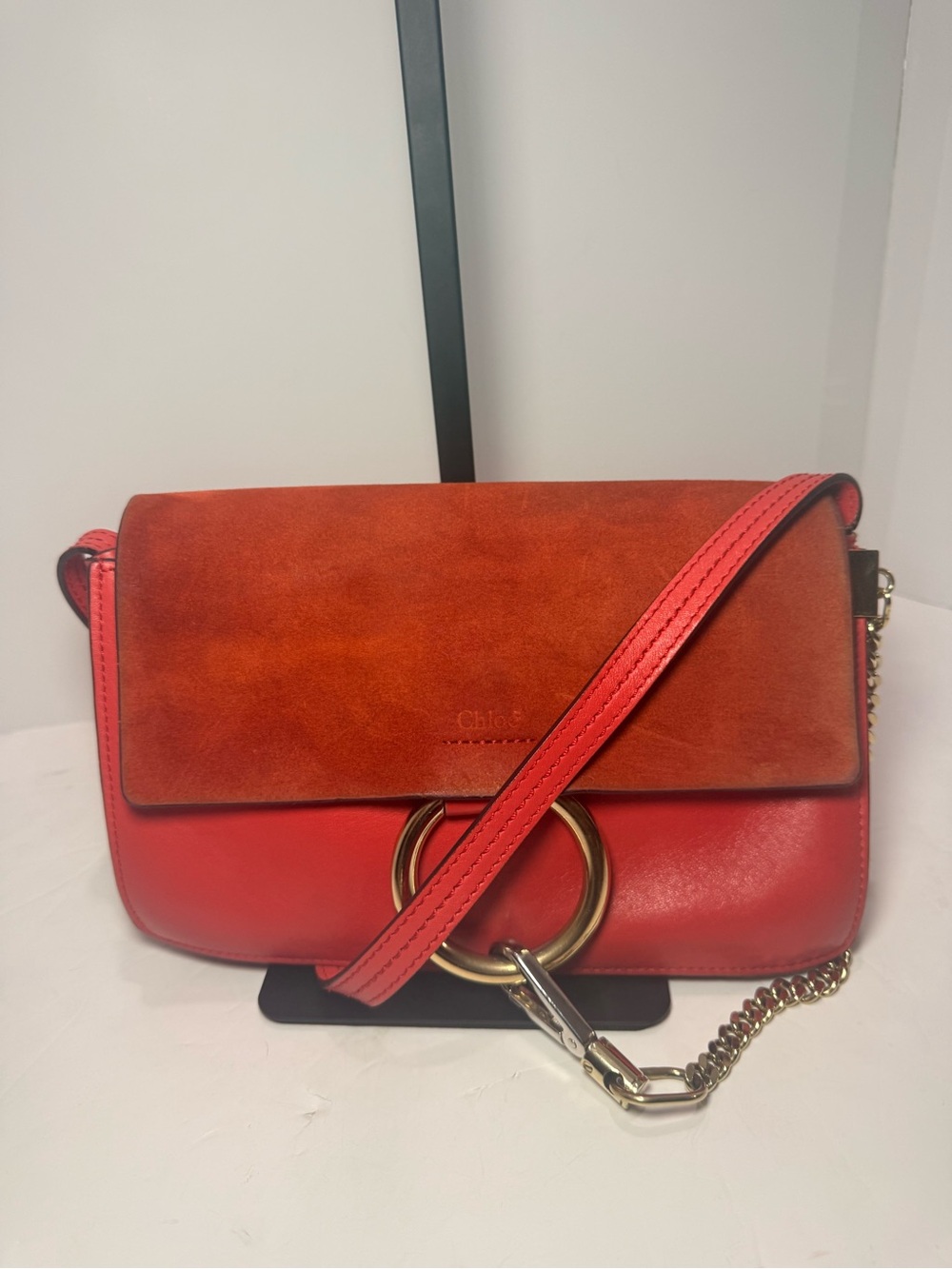 Chloé Faye Small Suede & Leather Crossbody Shoulder Bag – Red / Rust - Picture 12 of 12